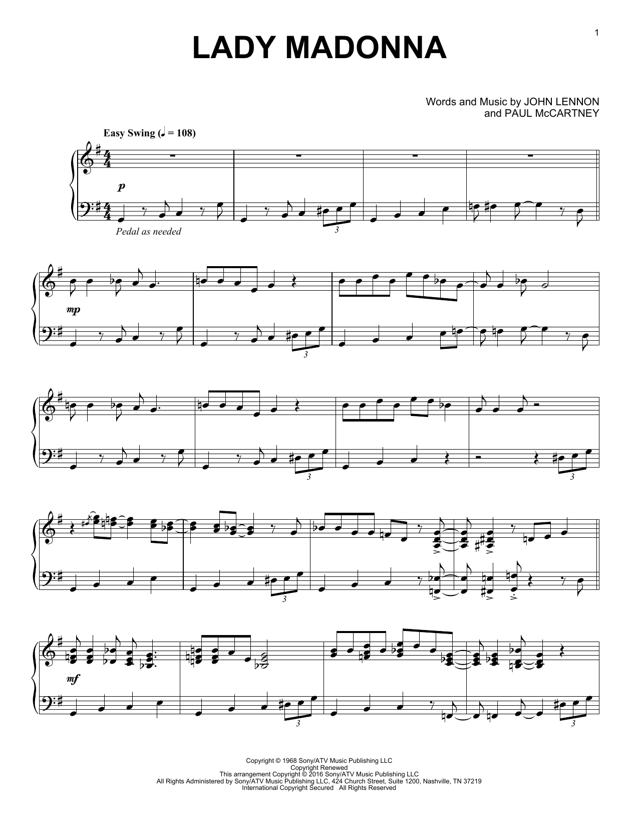 Download The Beatles Lady Madonna Sheet Music and learn how to play Piano PDF digital score in minutes