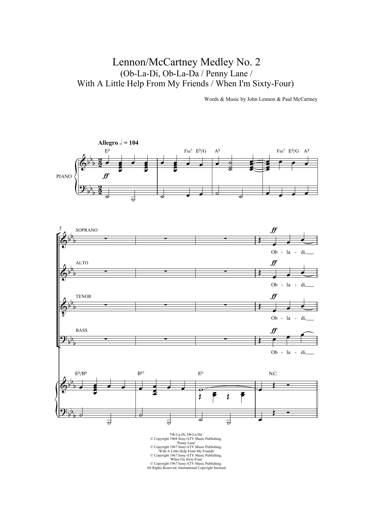 Download The Beatles Lennon / McCartney Medley No. 2 Sheet Music and learn how to play SATB PDF digital score in minutes