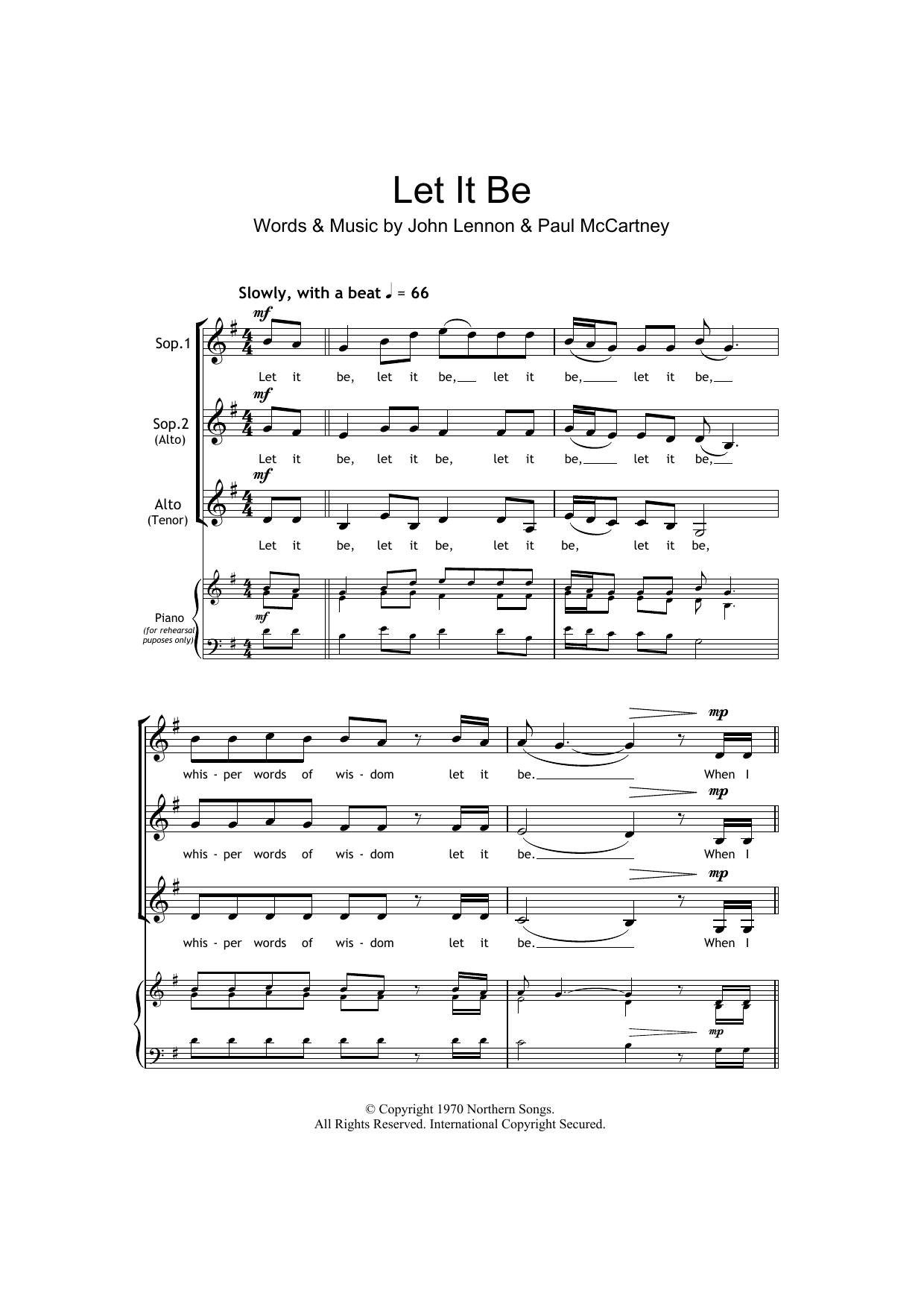 Download The Beatles Let It Be Sheet Music and learn how to play SSA PDF digital score in minutes