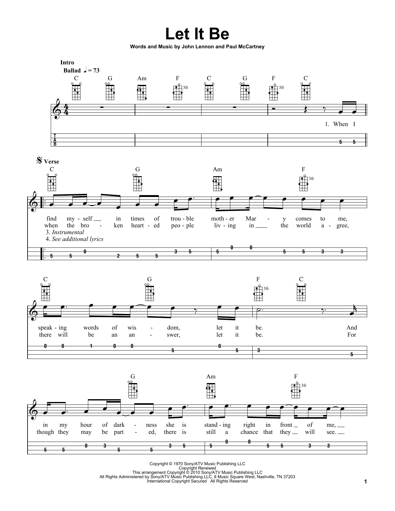 Download The Beatles Let It Be (arr. Bobby Westfall) Sheet Music and learn how to play Mandolin PDF digital score in minutes