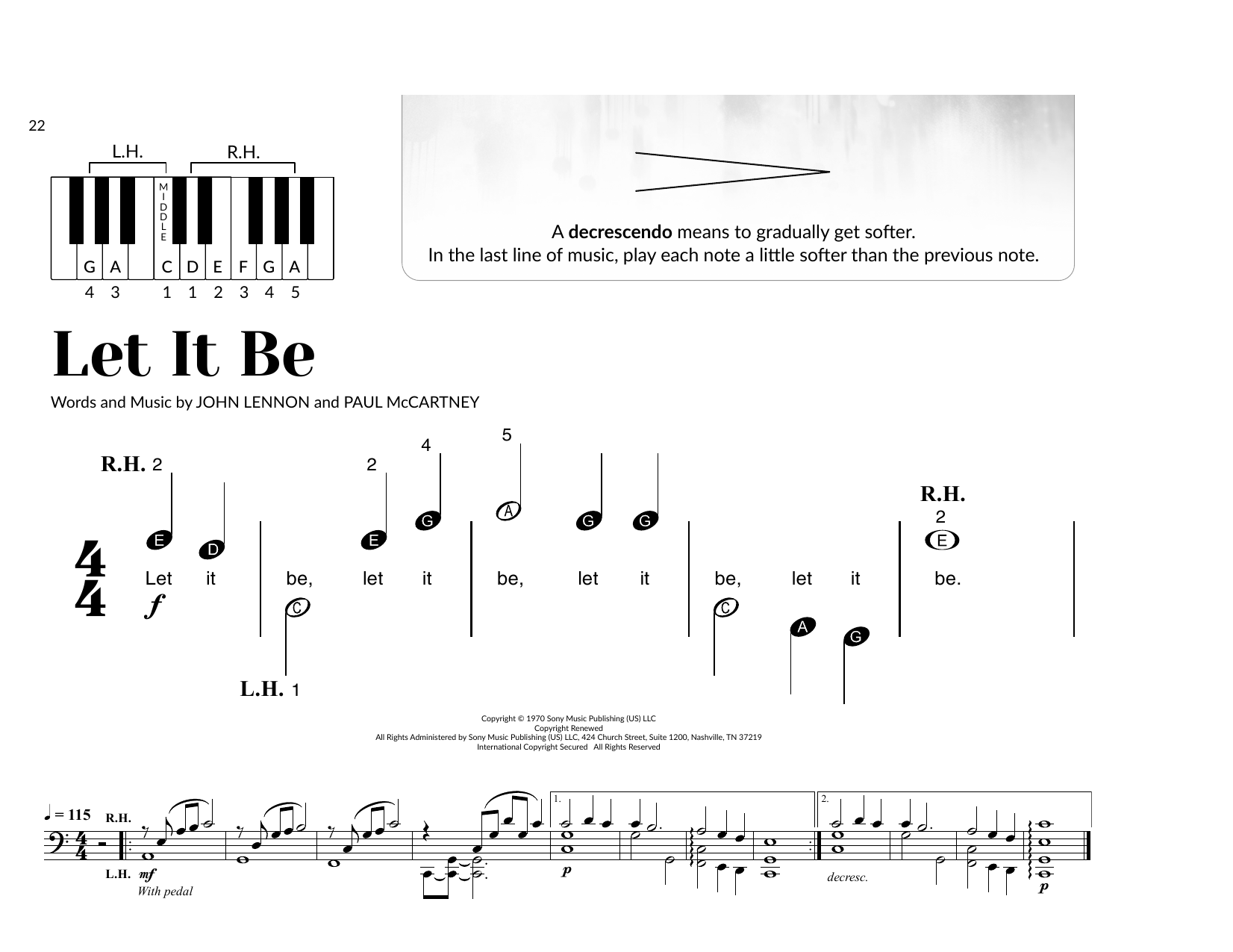 Download The Beatles Let It Be (arr. Brittany McCorriston) Sheet Music and learn how to play Very Beginner Piano PDF digital score in minutes