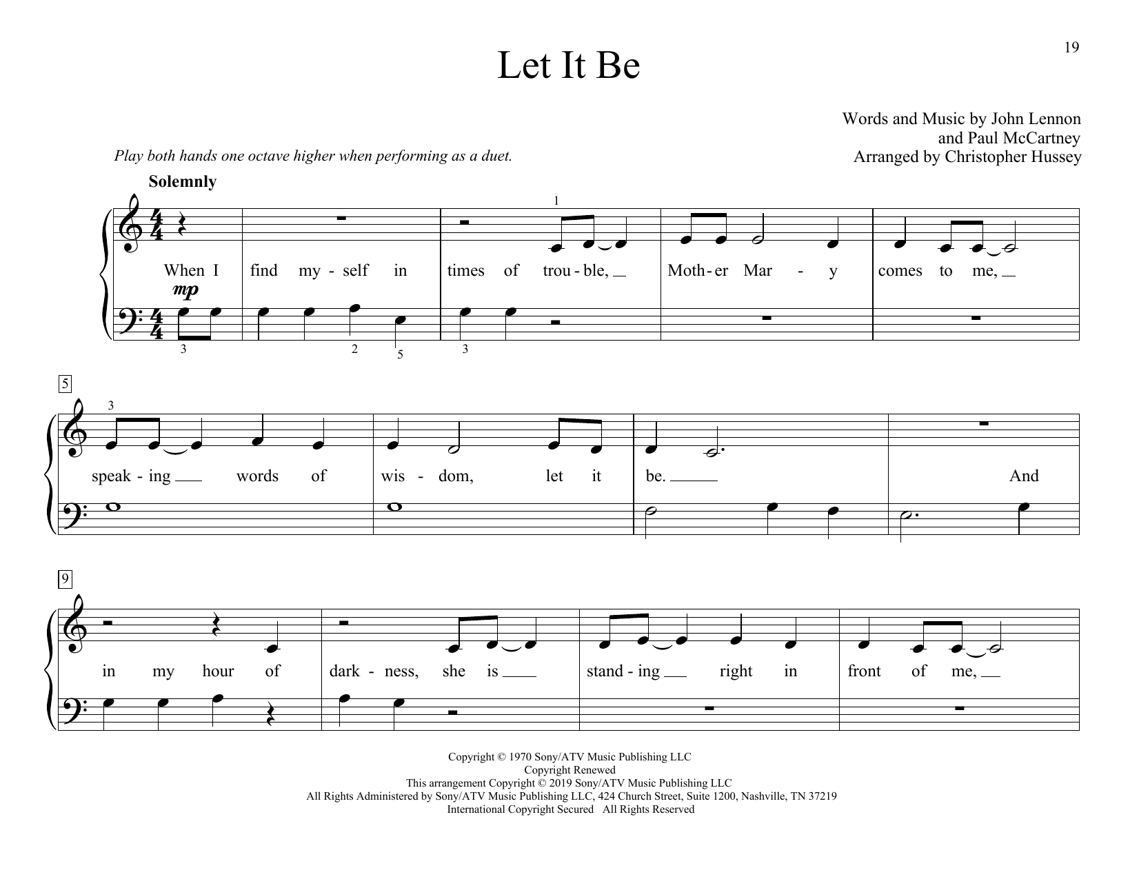 Download The Beatles Let It Be (arr. Christopher Hussey) Sheet Music and learn how to play Piano Duet PDF digital score in minutes
