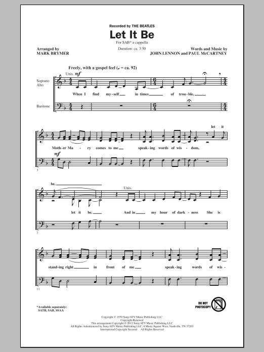 Download Mark Brymer Let It Be Sheet Music and learn how to play SSA PDF digital score in minutes