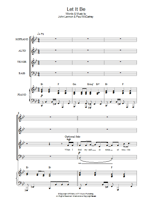 Download The Beatles Let It Be Sheet Music and learn how to play SATB PDF digital score in minutes