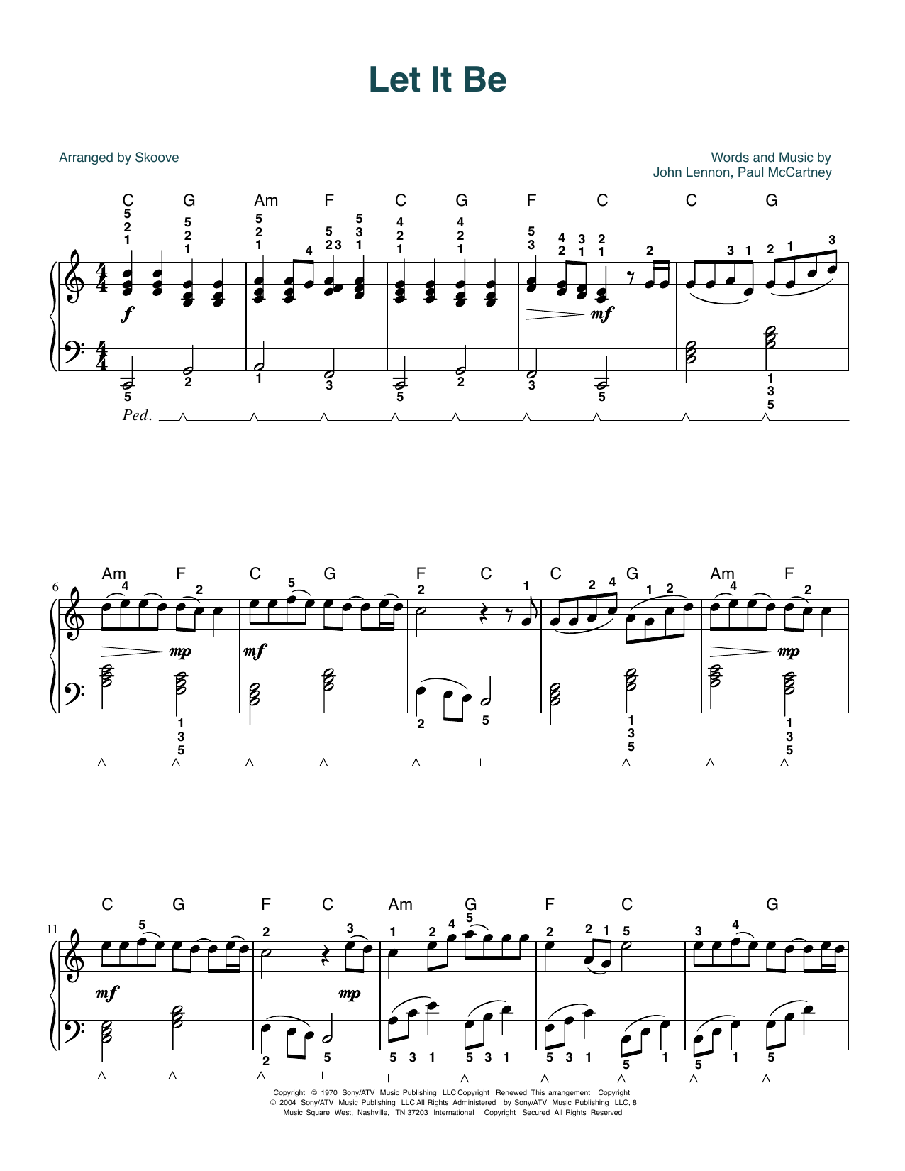 Download The Beatles Let It Be (arr. Skoove) Sheet Music and learn how to play Piano Solo PDF digital score in minutes