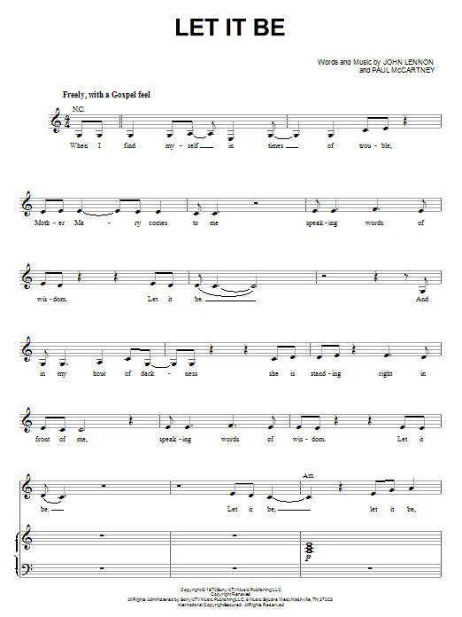 Download The Beatles Let It Be Sheet Music and learn how to play Piano, Vocal & Guitar (Right-Hand Melody) PDF digital score in minutes