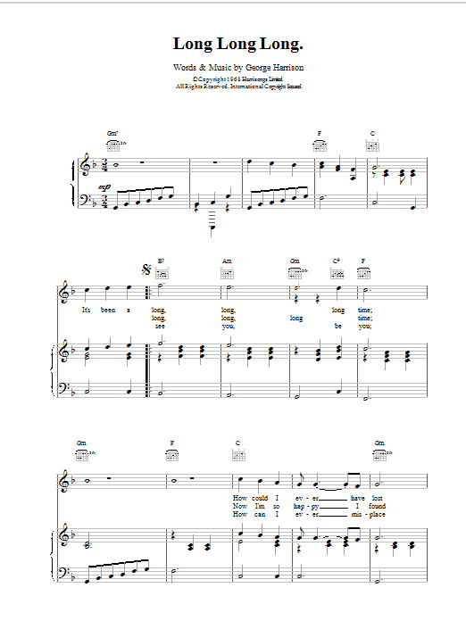Download The Beatles Long Long Long Sheet Music and learn how to play Lyrics & Chords PDF digital score in minutes