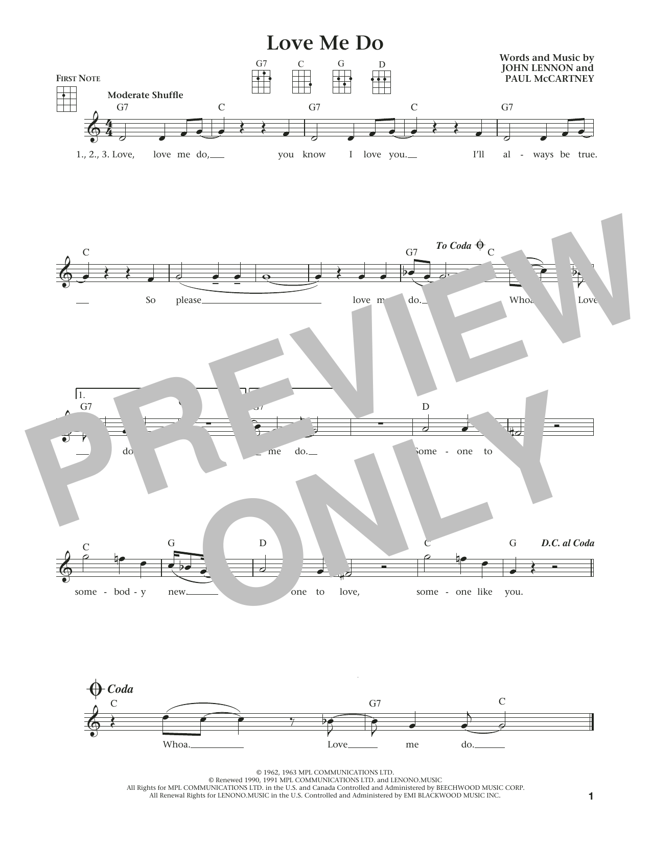 Download The Beatles Love Me Do Sheet Music and learn how to play Ukulele PDF digital score in minutes