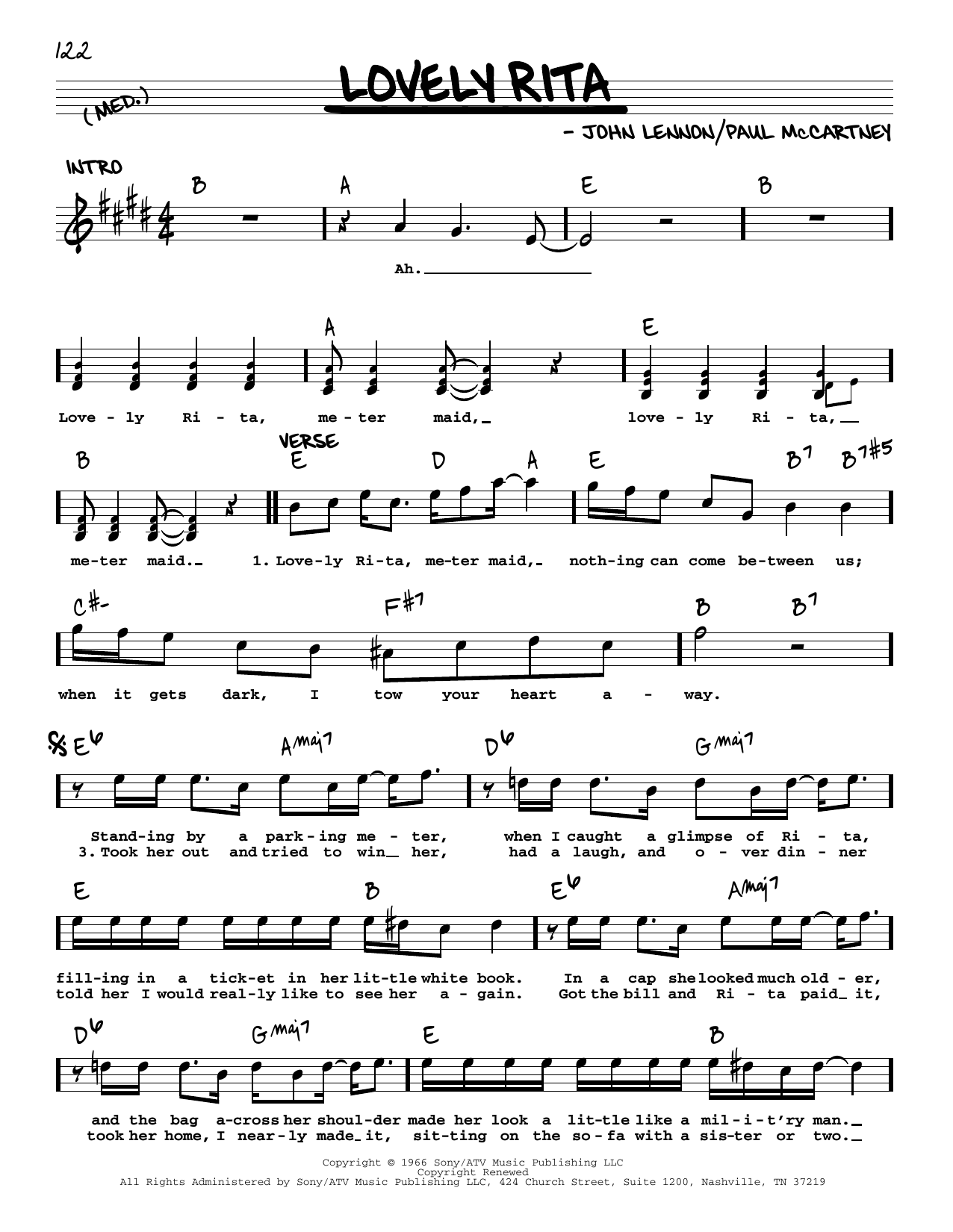 Download The Beatles Lovely Rita [Jazz version] Sheet Music and learn how to play Real Book – Melody, Lyrics & Chords PDF digital score in minutes