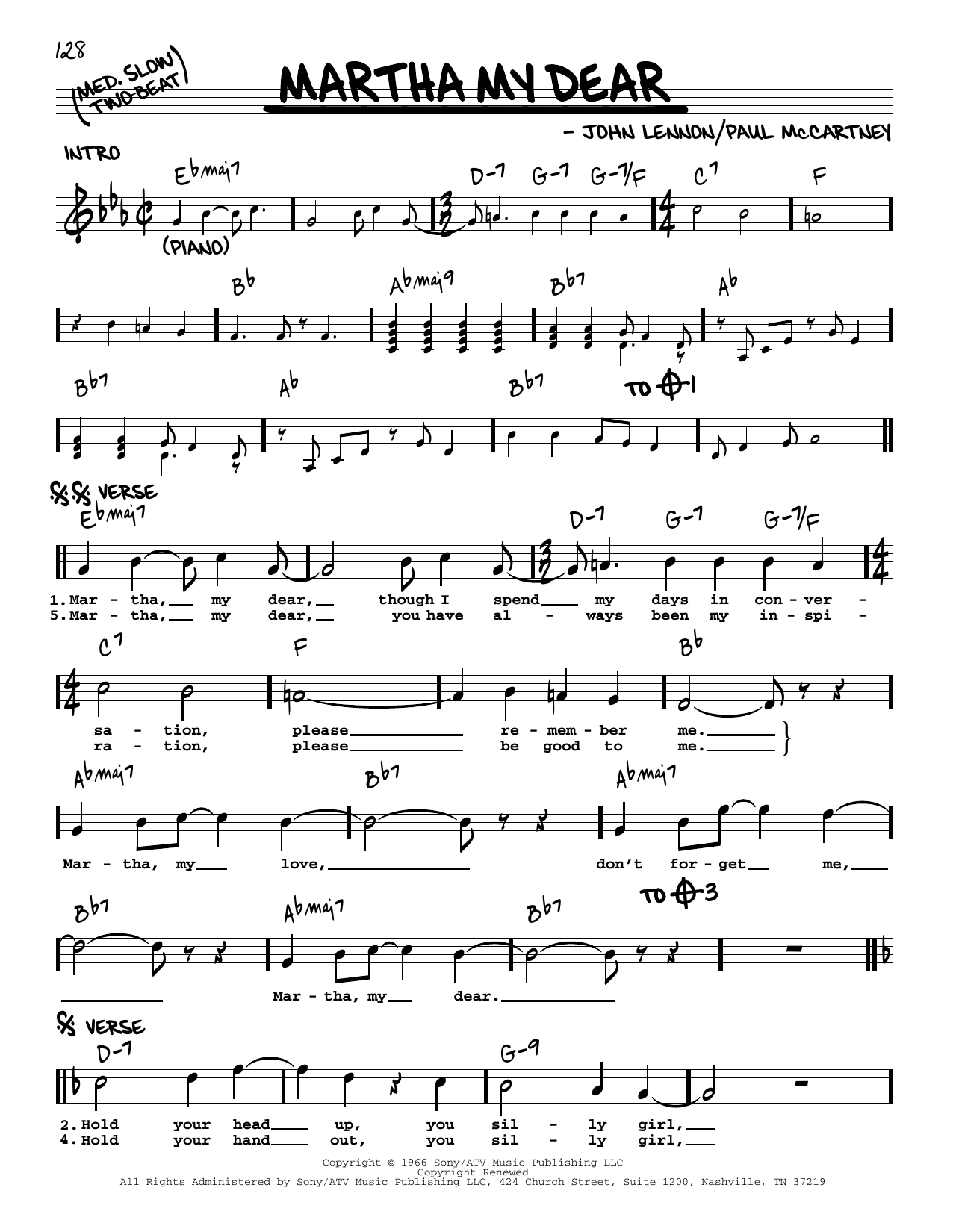 Download The Beatles Martha My Dear [Jazz version] Sheet Music and learn how to play Real Book – Melody, Lyrics & Chords PDF digital score in minutes