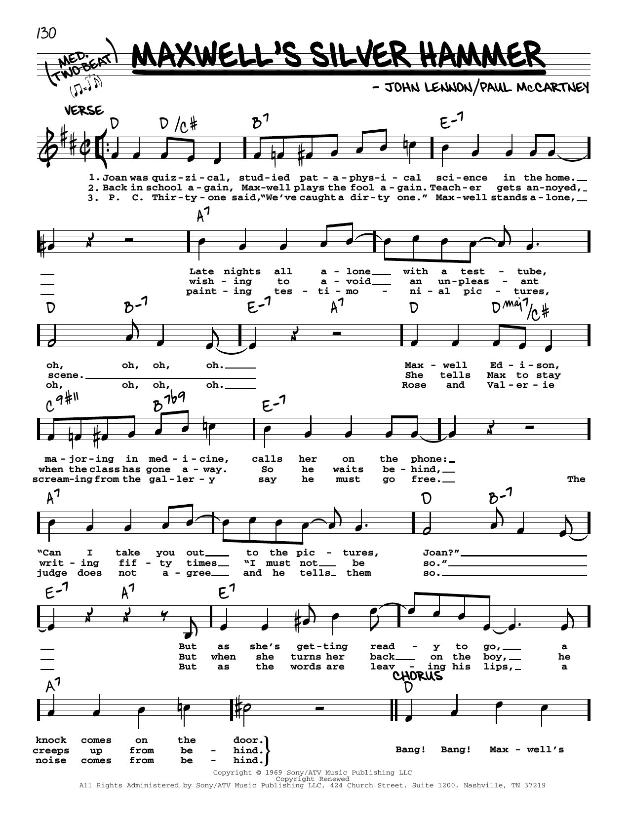 Download The Beatles Maxwell's Silver Hammer [Jazz version] Sheet Music and learn how to play Real Book – Melody, Lyrics & Chords PDF digital score in minutes