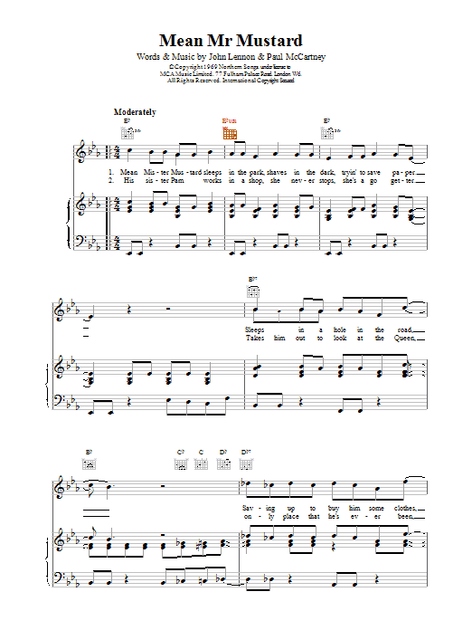 Download The Beatles Mean Mr Mustard Sheet Music and learn how to play Piano, Vocal & Guitar (Right-Hand Melody) PDF digital score in minutes