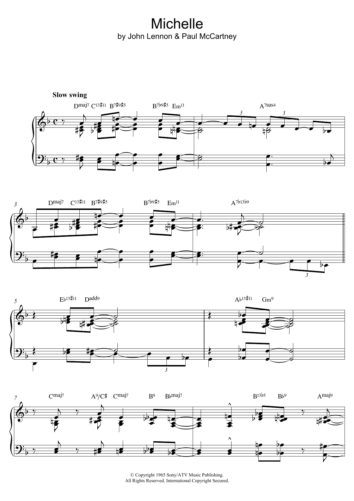 Download The Beatles Michelle [Jazz version] Sheet Music and learn how to play Piano Solo PDF digital score in minutes