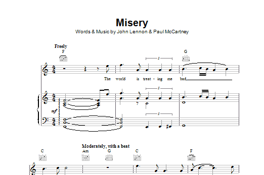 Download The Beatles Misery Sheet Music and learn how to play Piano, Vocal & Guitar (Right-Hand Melody) PDF digital score in minutes