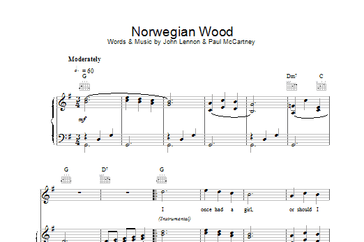 Download The Beatles Norwegian Wood (This Bird Has Flown) Sheet Music and learn how to play Piano, Vocal & Guitar (Right-Hand Melody) PDF digital score in minutes