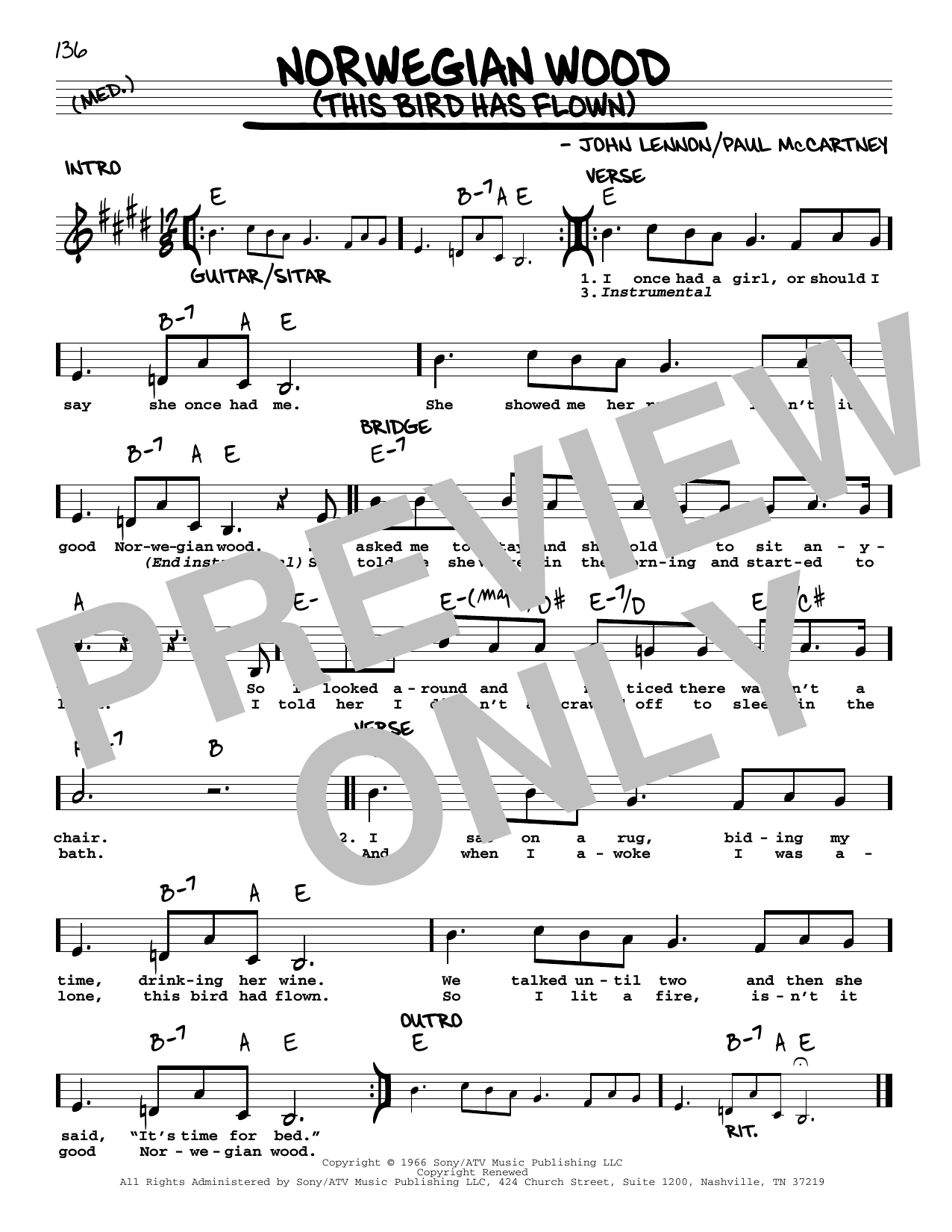 Download The Beatles Norwegian Wood (This Bird Has Flown) [Jazz version] Sheet Music and learn how to play Real Book – Melody, Lyrics & Chords PDF digital score in minutes