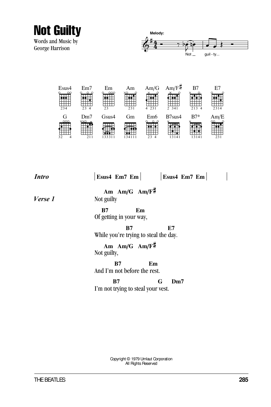Download The Beatles Not Guilty Sheet Music and learn how to play Lyrics & Chords PDF digital score in minutes