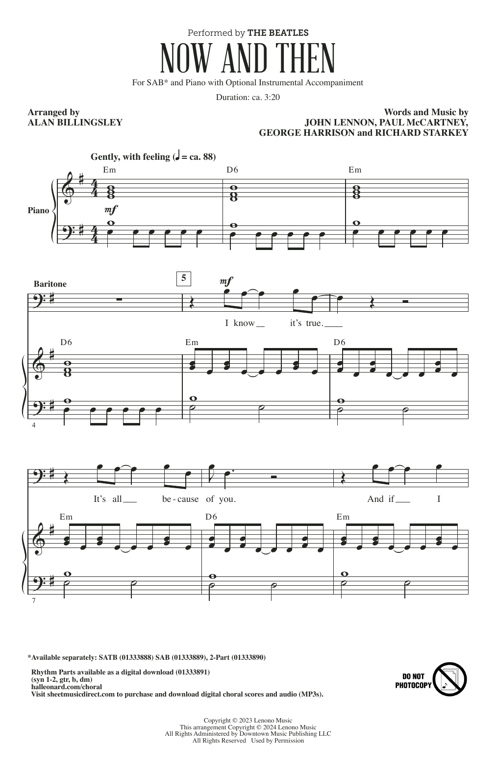 Download The Beatles Now And Then (arr. Alan Billingsley) Sheet Music and learn how to play 2-Part Choir PDF digital score in minutes