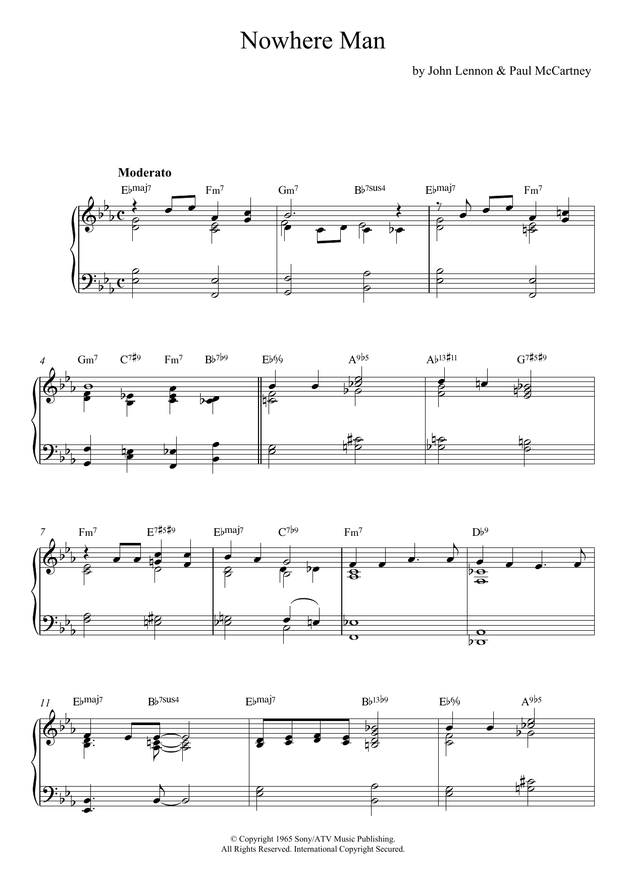 Download The Beatles Nowhere Man [Jazz version] Sheet Music and learn how to play Real Book – Melody, Lyrics & Chords PDF digital score in minutes