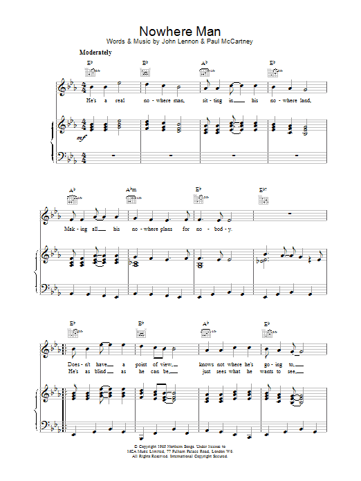 Download The Beatles Nowhere Man Sheet Music and learn how to play SPREP PDF digital score in minutes
