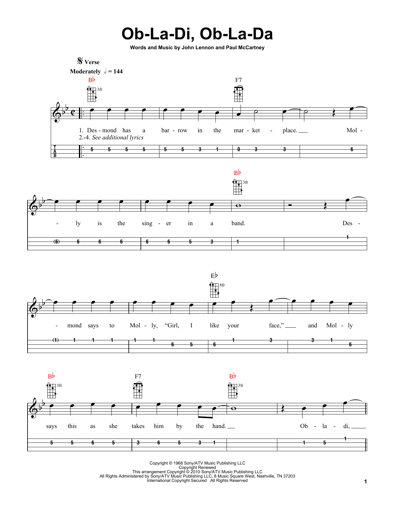 Download The Beatles Ob-La-Di, Ob-La-Da (arr. Bobby Westfall) Sheet Music and learn how to play Mandolin PDF digital score in minutes