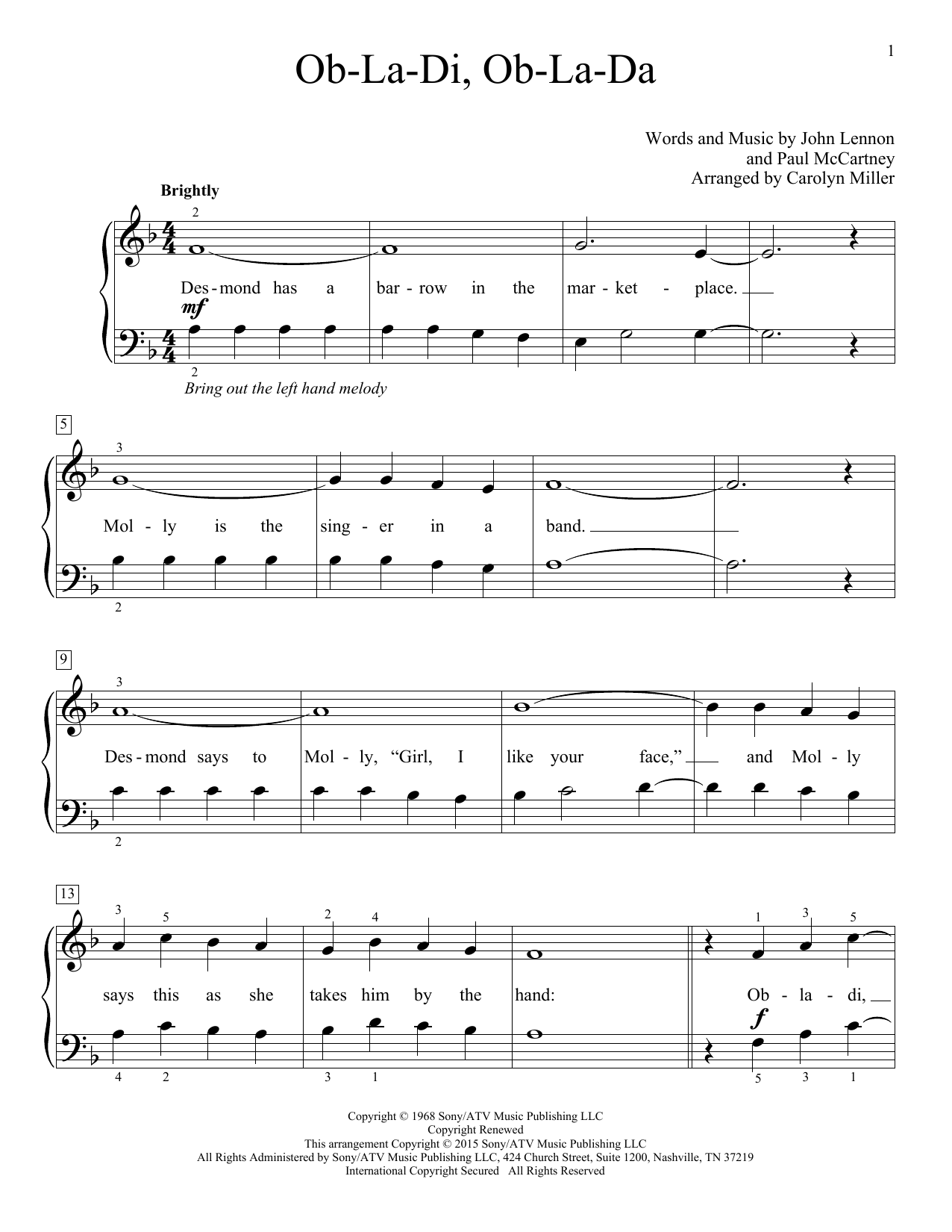 Download The Beatles Ob-La-Di, Ob-La-Da Sheet Music and learn how to play Easy Piano PDF digital score in minutes