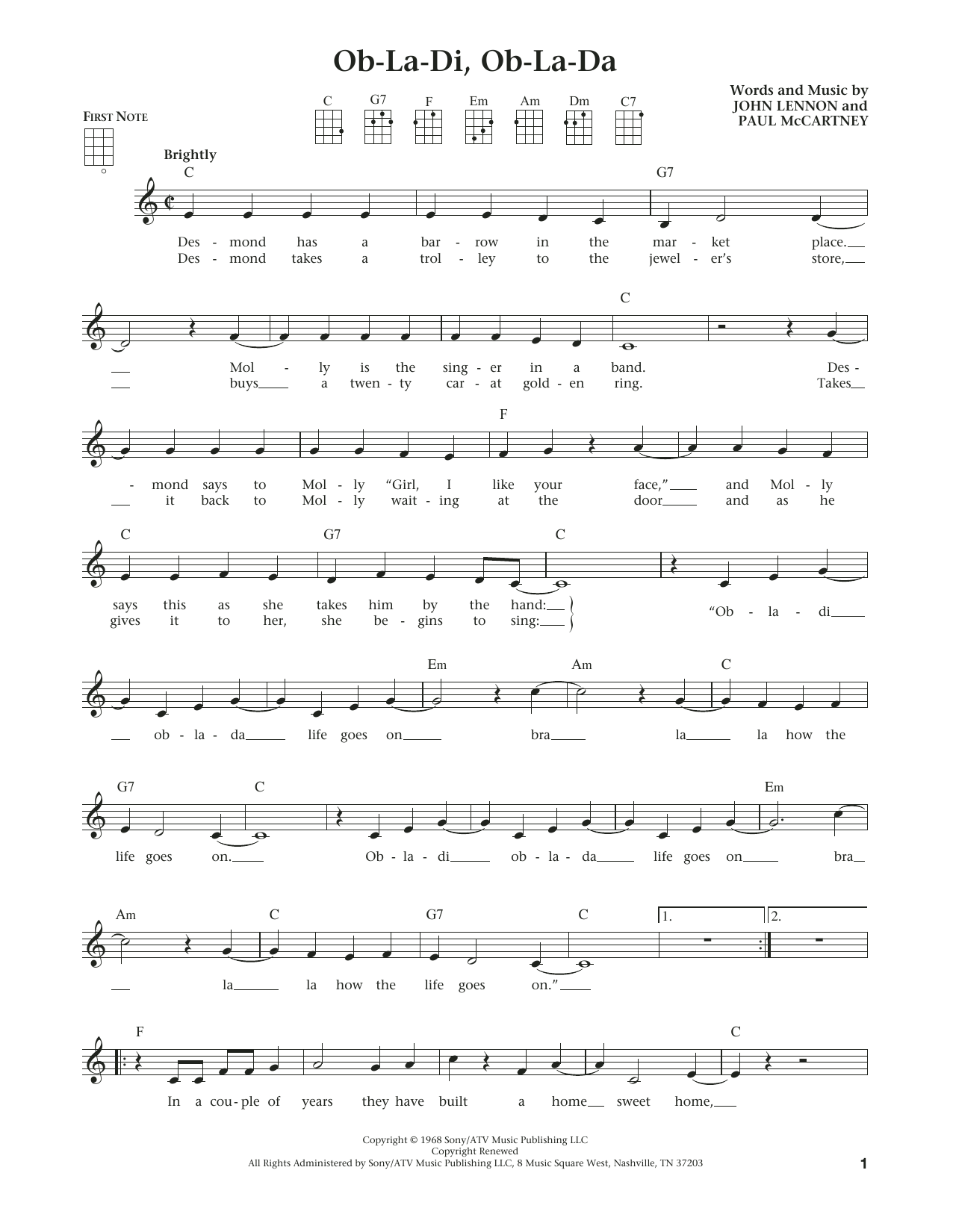 Download The Beatles Ob-La-Di, Ob-La-Da Sheet Music and learn how to play Ukulele PDF digital score in minutes