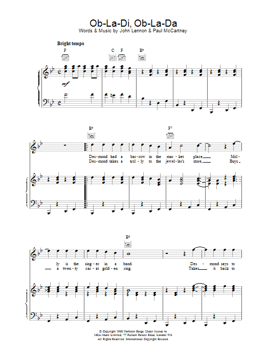 Download The Beatles Ob-La-Di, Ob-La-Da Sheet Music and learn how to play Cello PDF digital score in minutes