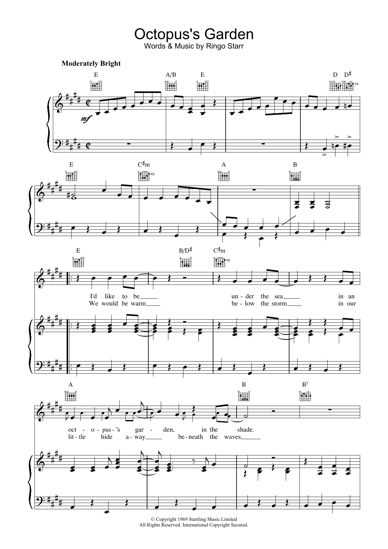Download The Beatles Octopus's Garden Sheet Music and learn how to play Piano, Vocal & Guitar (Right-Hand Melody) PDF digital score in minutes