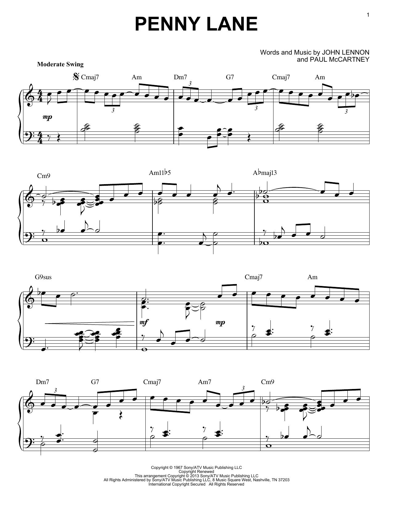 Download The Beatles Penny Lane Sheet Music and learn how to play Piano PDF digital score in minutes