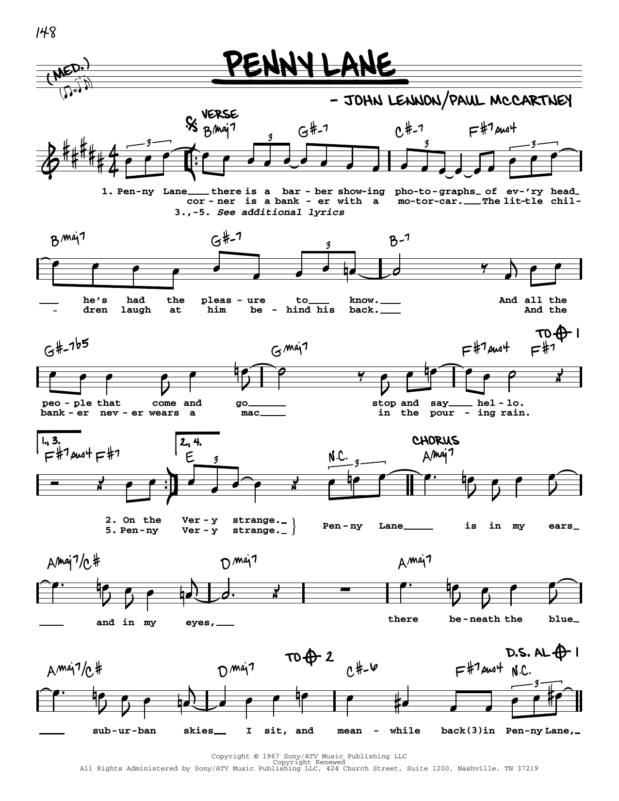 Download The Beatles Penny Lane [Jazz version] Sheet Music and learn how to play Real Book – Melody, Lyrics & Chords PDF digital score in minutes