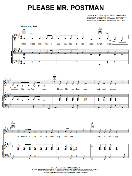 Download The Beatles Please Mr. Postman Sheet Music and learn how to play Lyrics & Chords PDF digital score in minutes