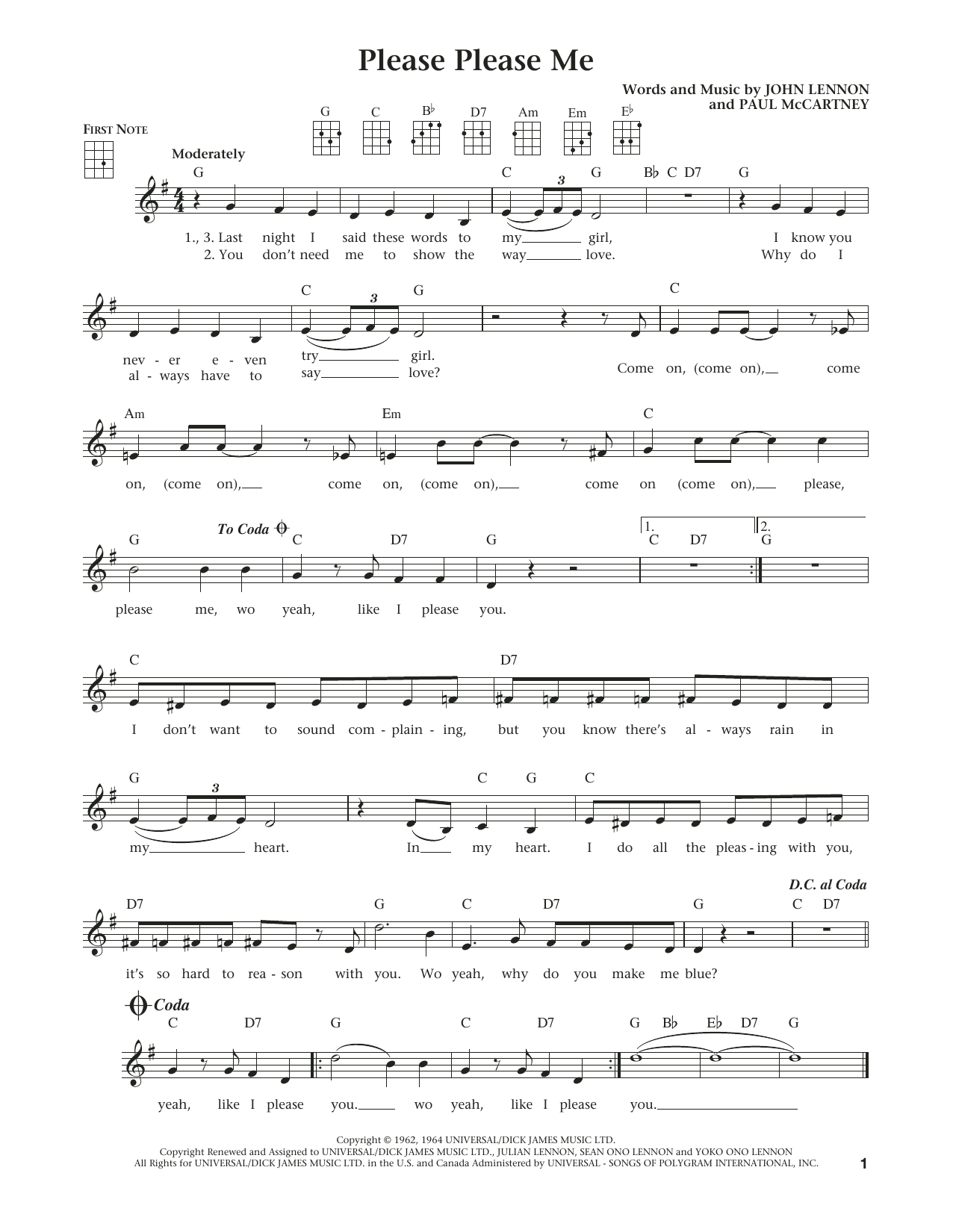 Download The Beatles Please Please Me Sheet Music and learn how to play Ukulele PDF digital score in minutes