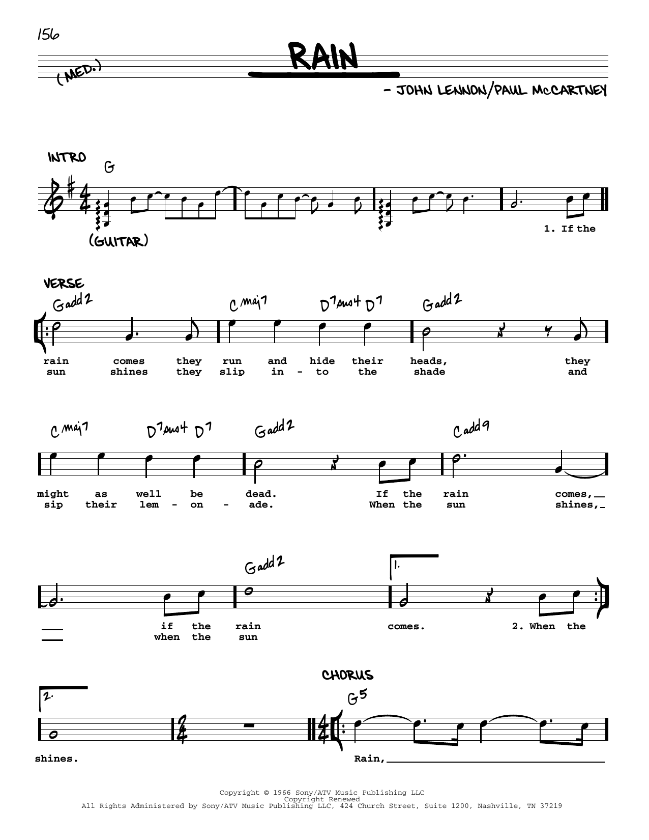 Download The Beatles Rain [Jazz version] Sheet Music and learn how to play Real Book – Melody, Lyrics & Chords PDF digital score in minutes