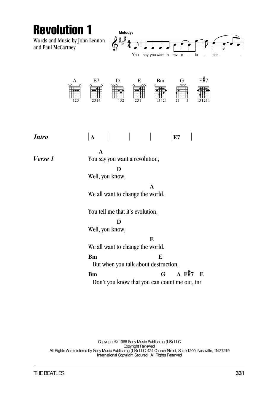 Download The Beatles Revolution 1 Sheet Music and learn how to play Lyrics & Chords PDF digital score in minutes
