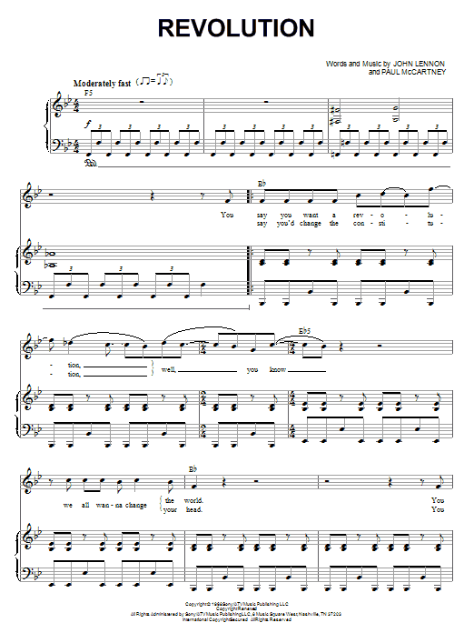 Download The Beatles Revolution Sheet Music and learn how to play Piano, Vocal & Guitar (Right-Hand Melody) PDF digital score in minutes