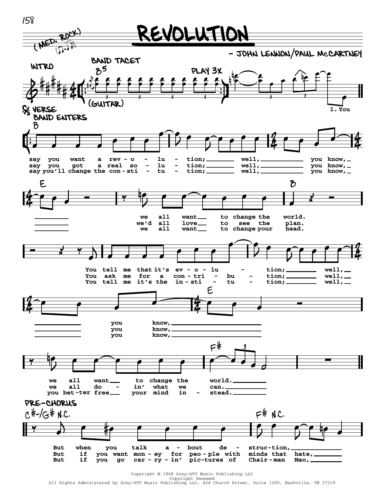 Download The Beatles Revolution [Jazz version] Sheet Music and learn how to play Real Book – Melody, Lyrics & Chords PDF digital score in minutes