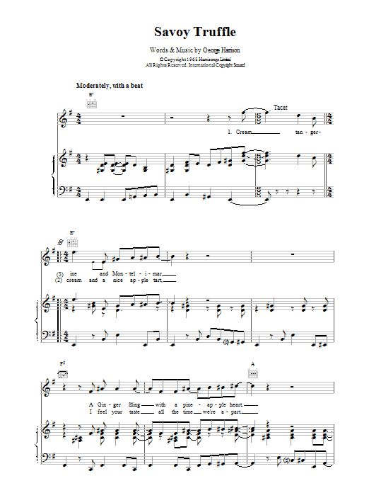 Download The Beatles Savoy Truffle Sheet Music and learn how to play Piano, Vocal & Guitar (Right-Hand Melody) PDF digital score in minutes