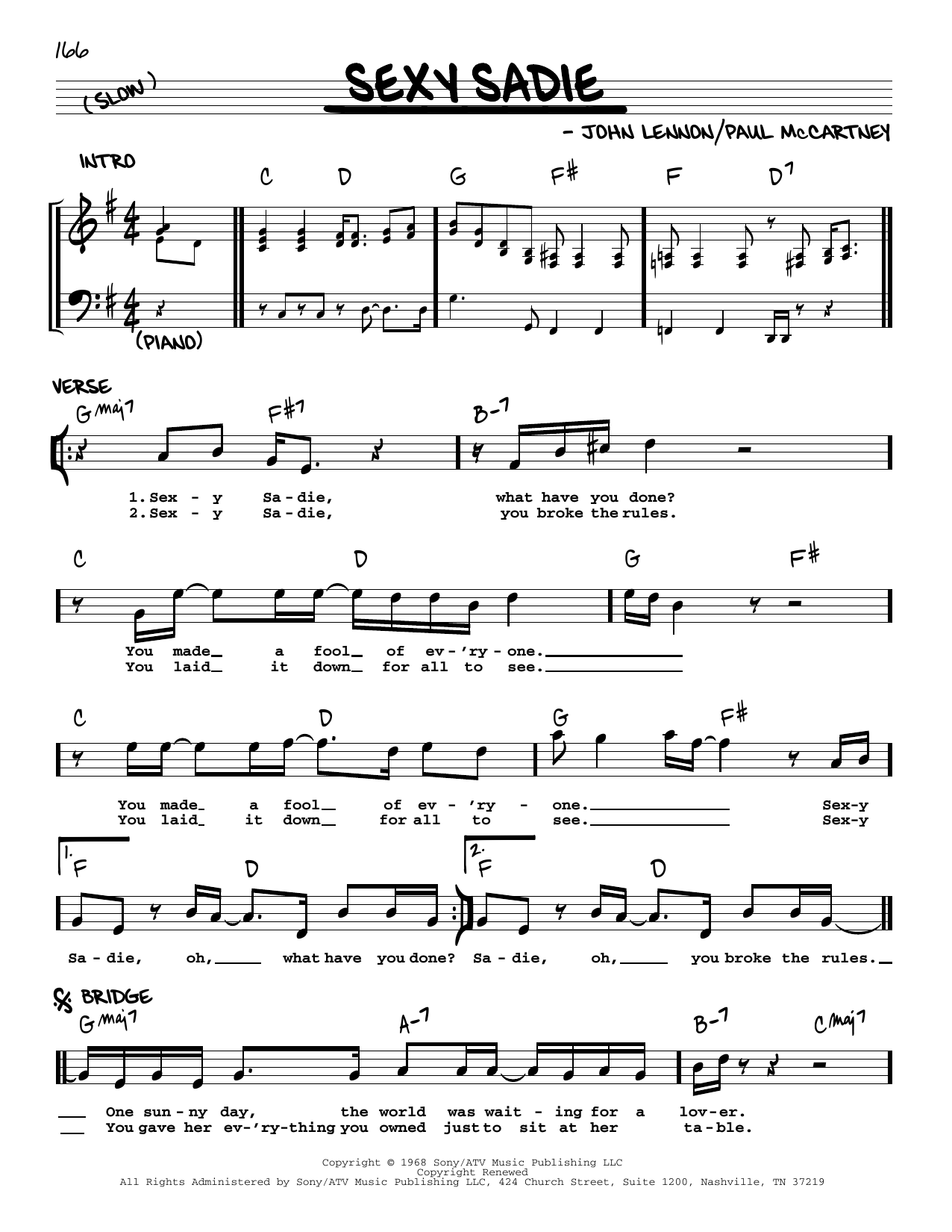Download The Beatles Sexy Sadie [Jazz version] Sheet Music and learn how to play Real Book – Melody, Lyrics & Chords PDF digital score in minutes