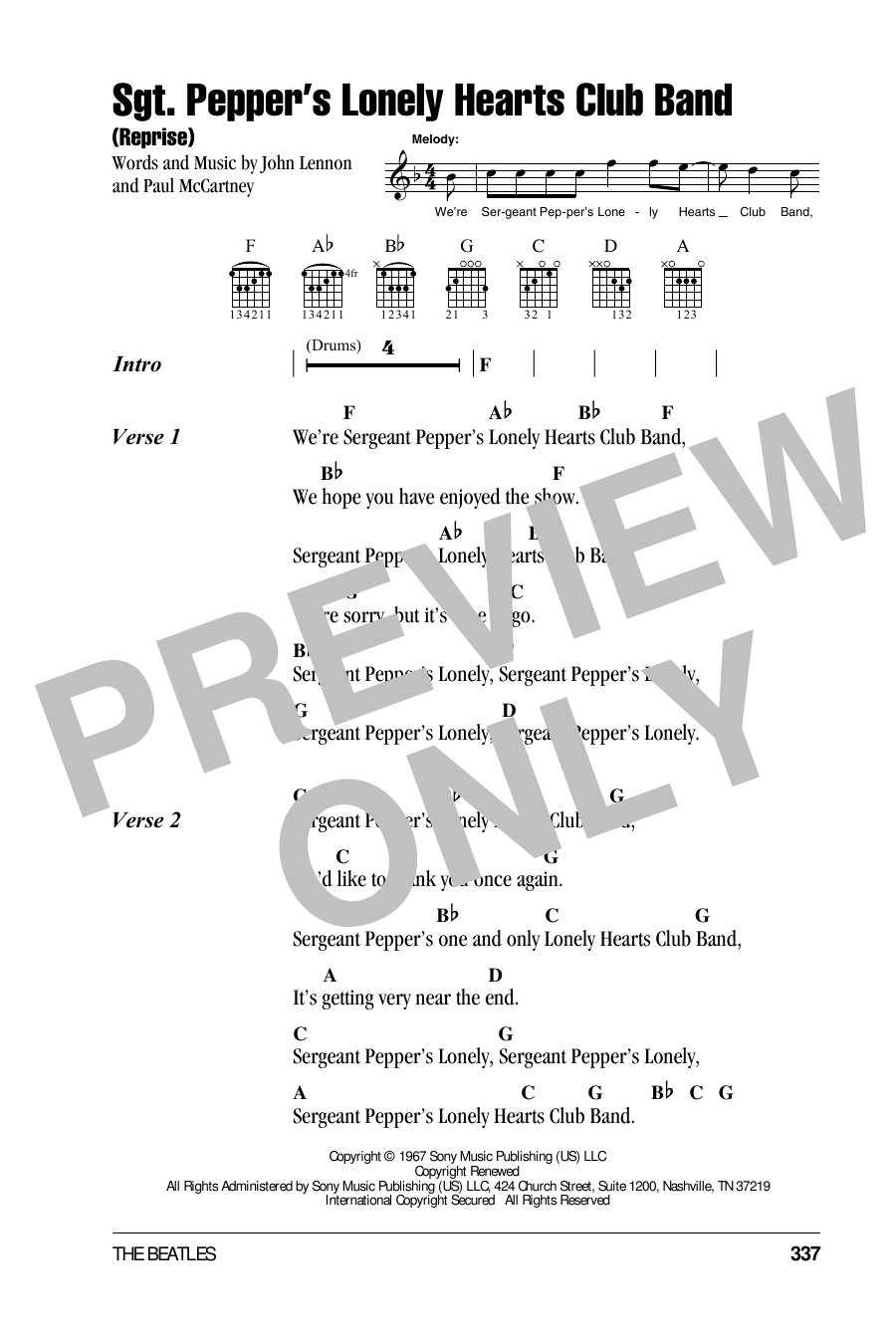 Download The Beatles Sgt. Pepper's Lonely Hearts Club Band (Reprise) Sheet Music and learn how to play Guitar Tab PDF digital score in minutes