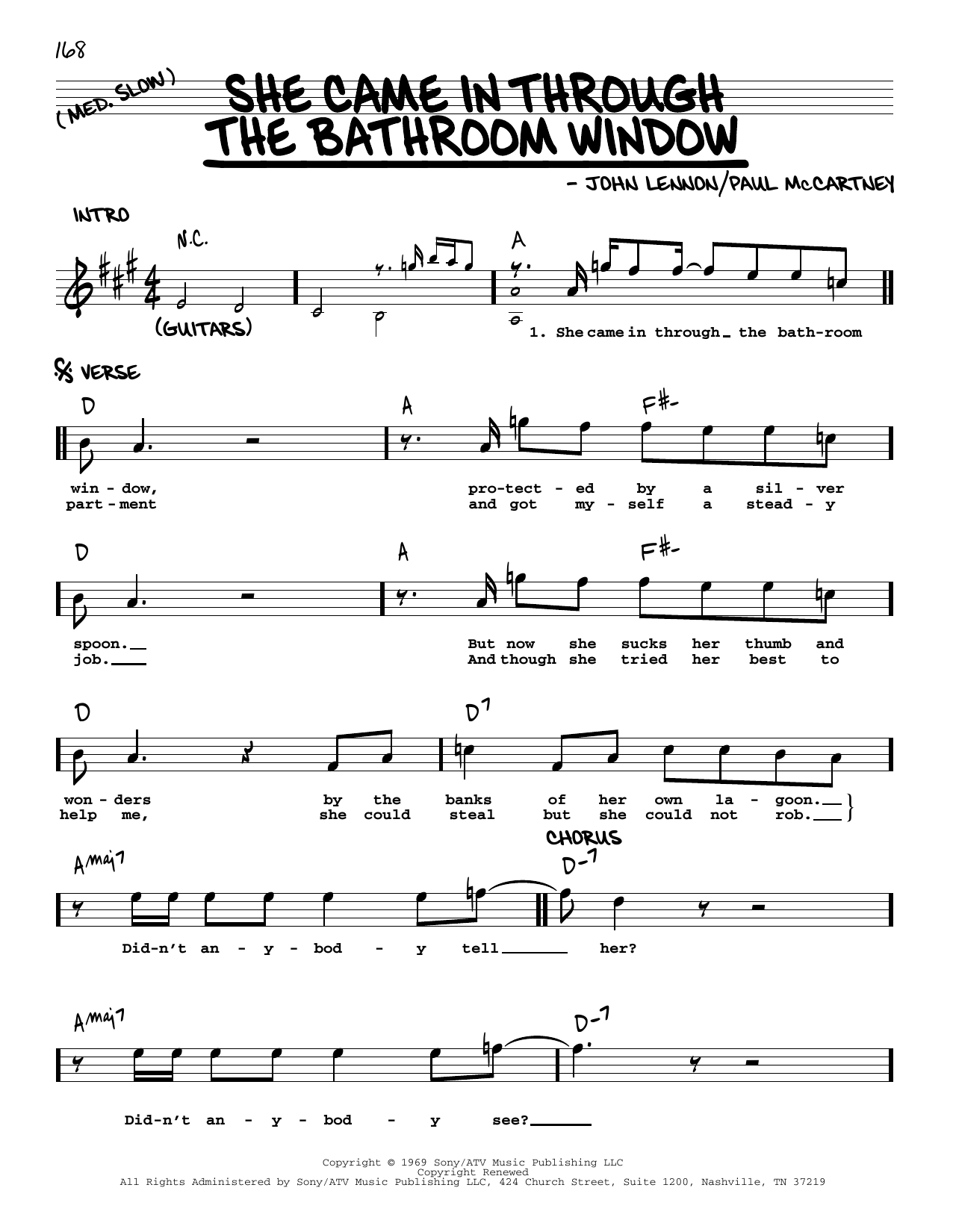 Download The Beatles She Came In Through The Bathroom Window [Jazz version] Sheet Music and learn how to play Real Book – Melody, Lyrics & Chords PDF digital score in minutes