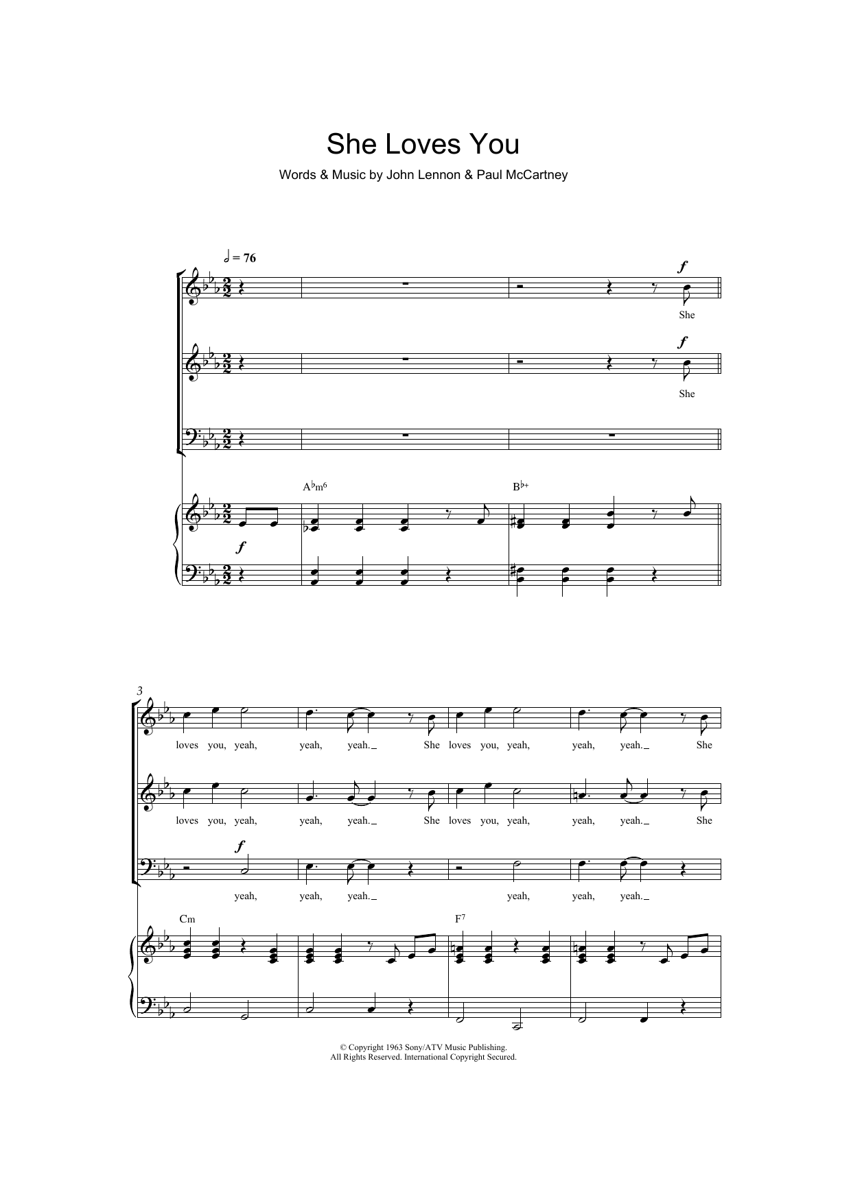 Download The Beatles She Loves You Sheet Music and learn how to play SAB PDF digital score in minutes