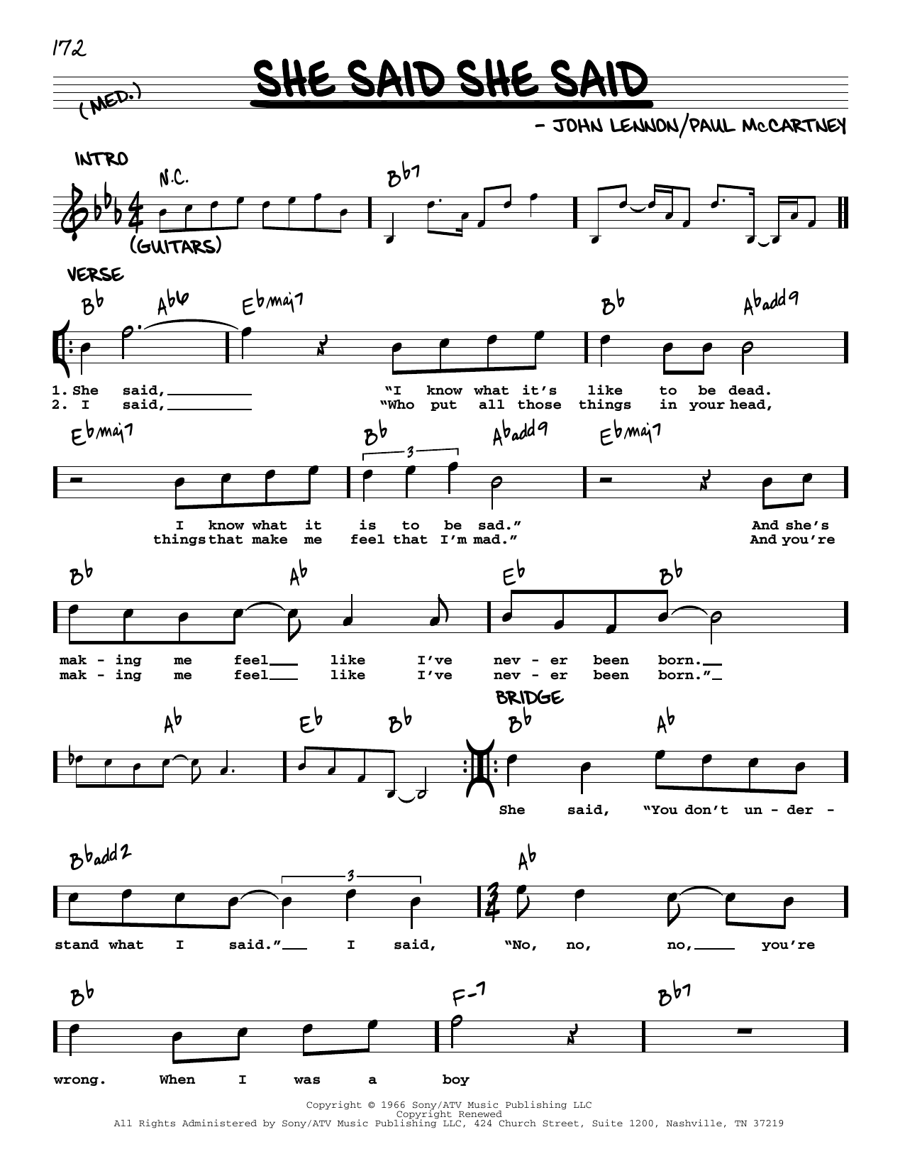 Download The Beatles She Said She Said [Jazz version] Sheet Music and learn how to play Real Book – Melody, Lyrics & Chords PDF digital score in minutes