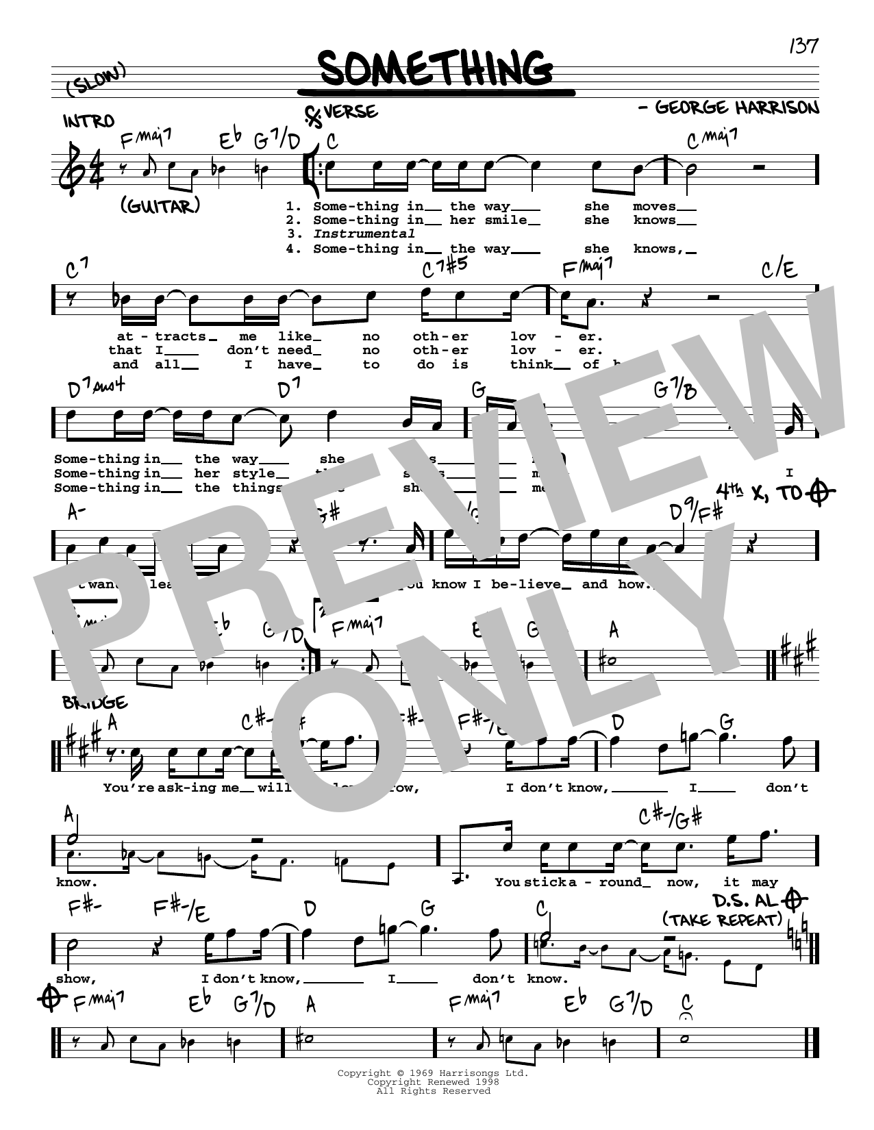 Download The Beatles Something [Jazz version] Sheet Music and learn how to play Real Book – Melody, Lyrics & Chords PDF digital score in minutes