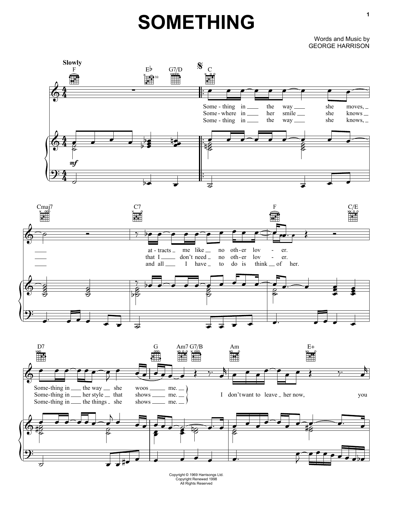 Download The Beatles Something Sheet Music and learn how to play Piano, Vocal & Guitar (Right-Hand Melody) PDF digital score in minutes