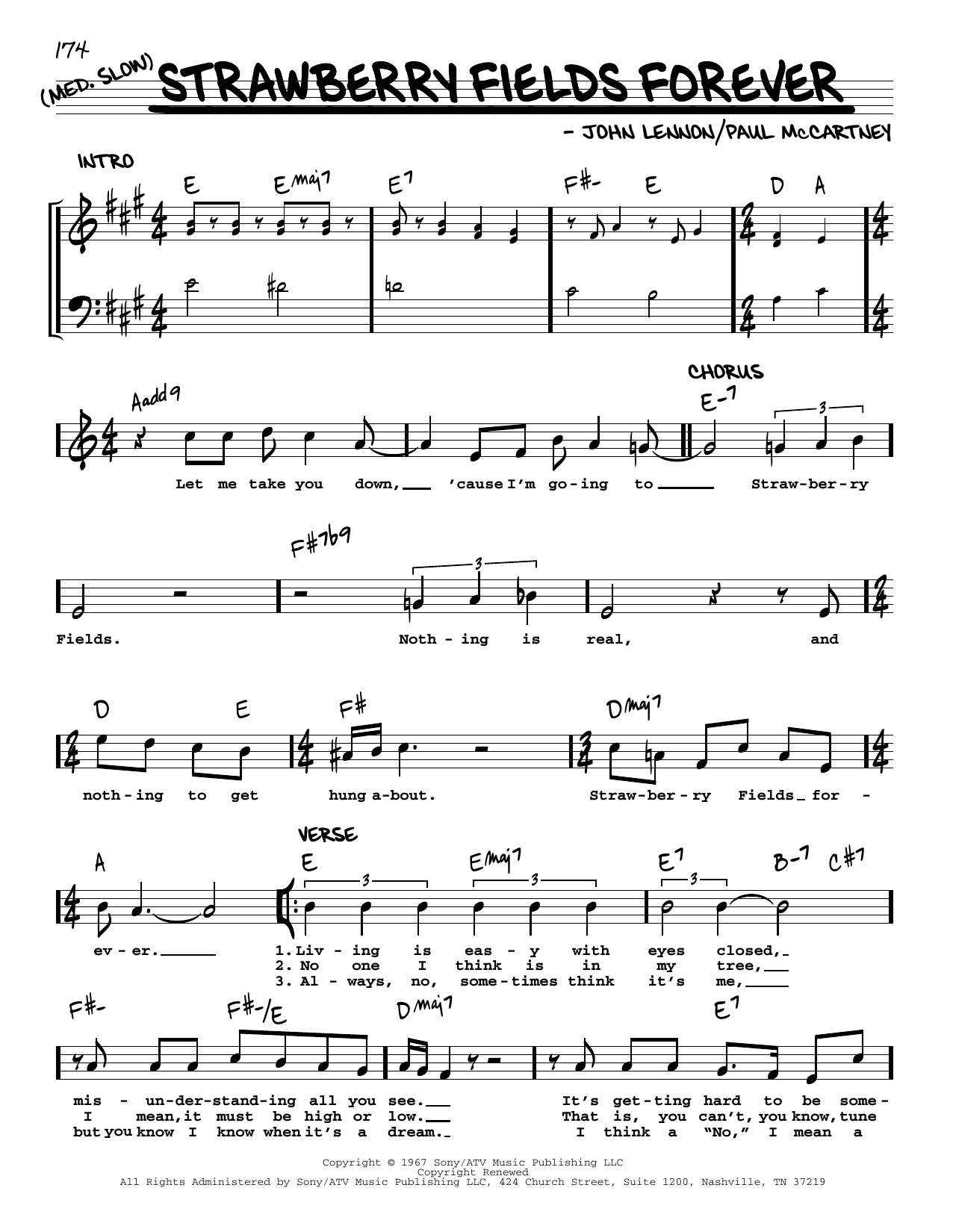 Download The Beatles Strawberry Fields Forever [Jazz version] Sheet Music and learn how to play Real Book – Melody, Lyrics & Chords PDF digital score in minutes