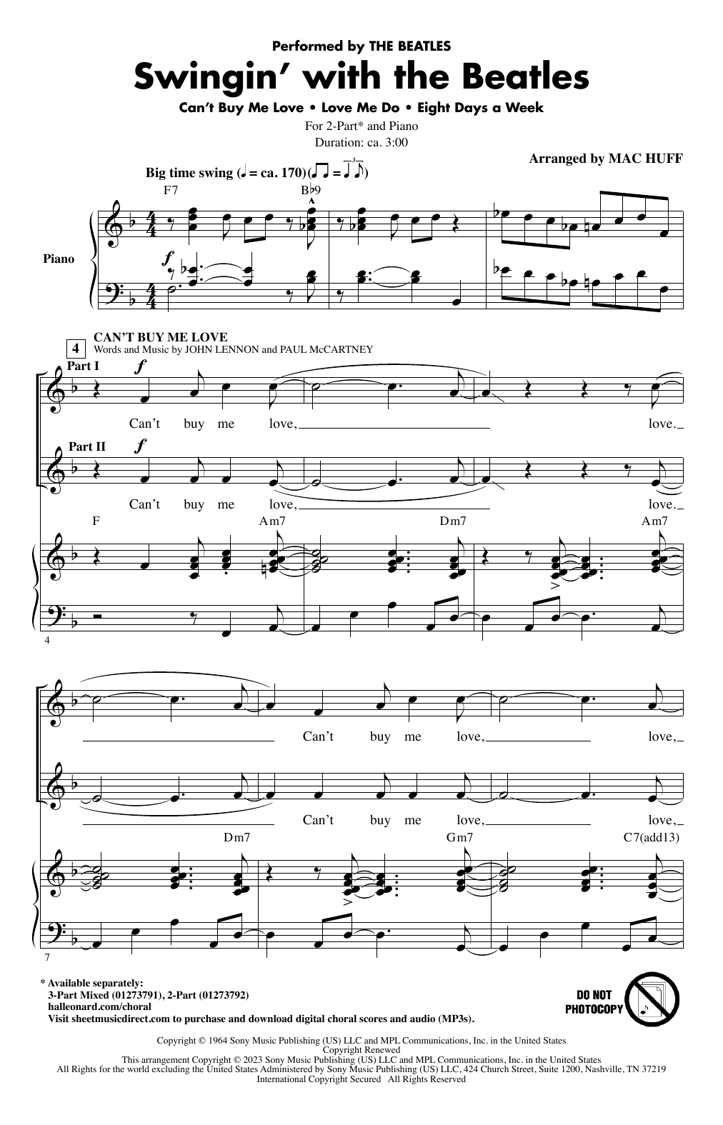 Download The Beatles Swingin' With The Beatles (Medley) (arr. Mac Huff) Sheet Music and learn how to play 2-Part Choir PDF digital score in minutes