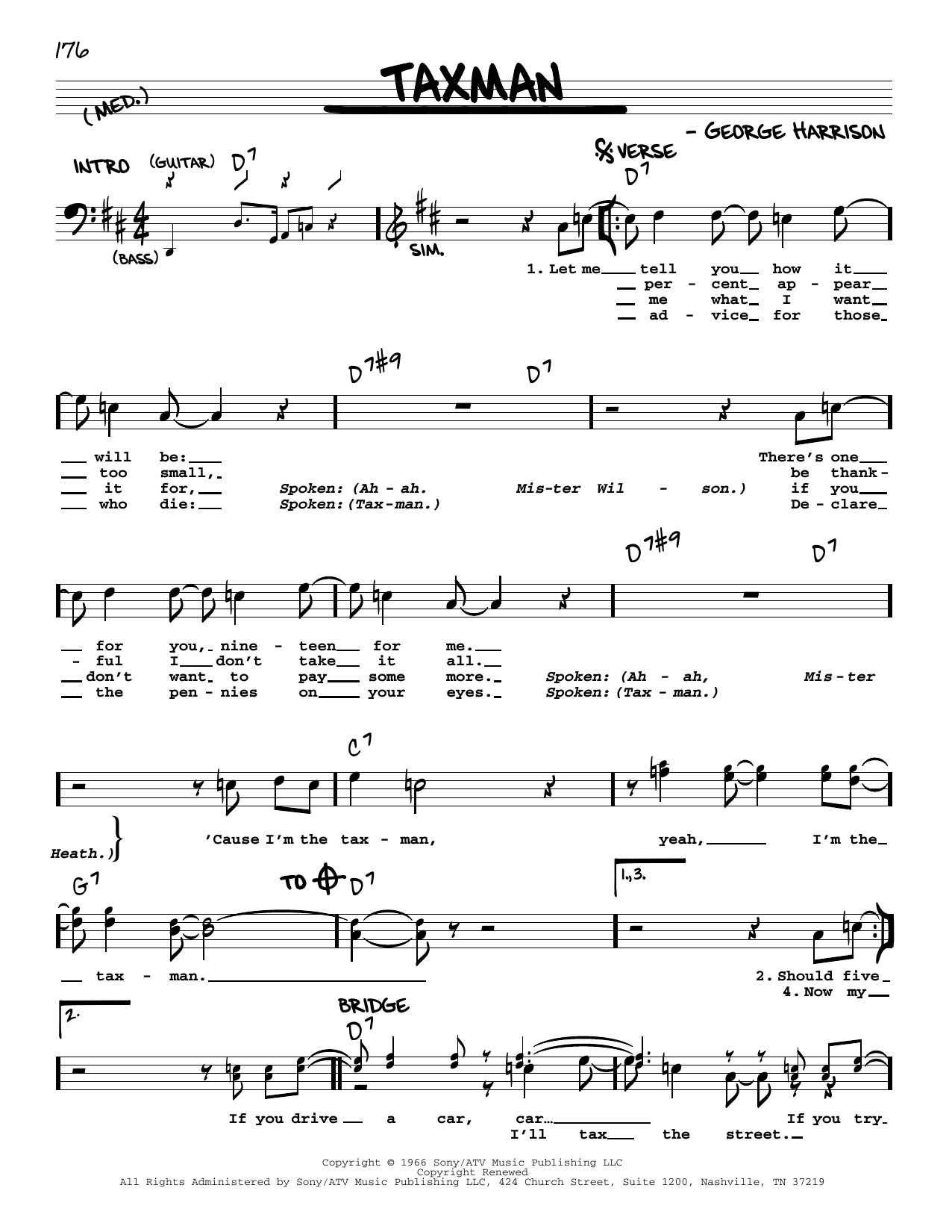 Download The Beatles Taxman [Jazz version] Sheet Music and learn how to play Real Book – Melody, Lyrics & Chords PDF digital score in minutes