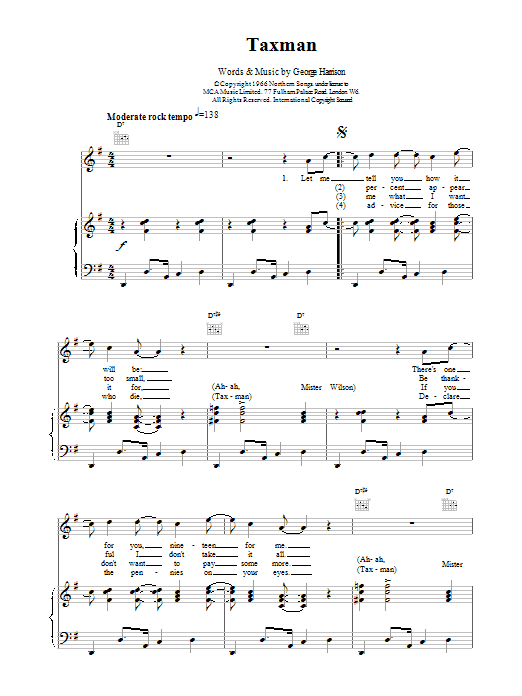Download The Beatles Taxman Sheet Music and learn how to play Guitar Tab PDF digital score in minutes