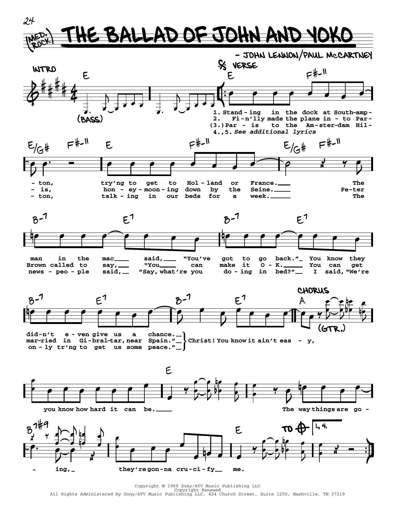 Download The Beatles The Ballad Of John And Yoko [Jazz version] Sheet Music and learn how to play Real Book – Melody, Lyrics & Chords PDF digital score in minutes